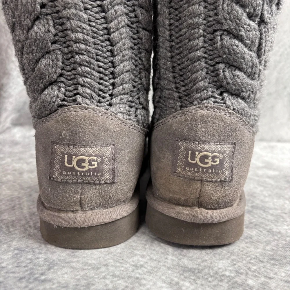UGG Tularosa Women's‎ Gray Cable Knit Mid-Calf Boots Sheepskin Lined 3177 SIZE 8